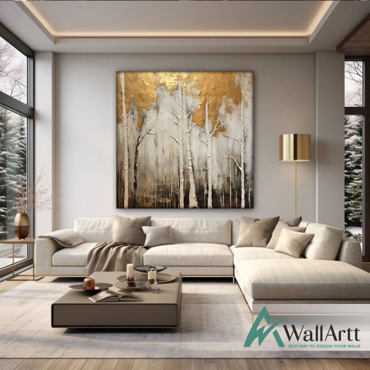 Gold Forest 3d Heavy Textured Partial Oil Painting - Wall Art